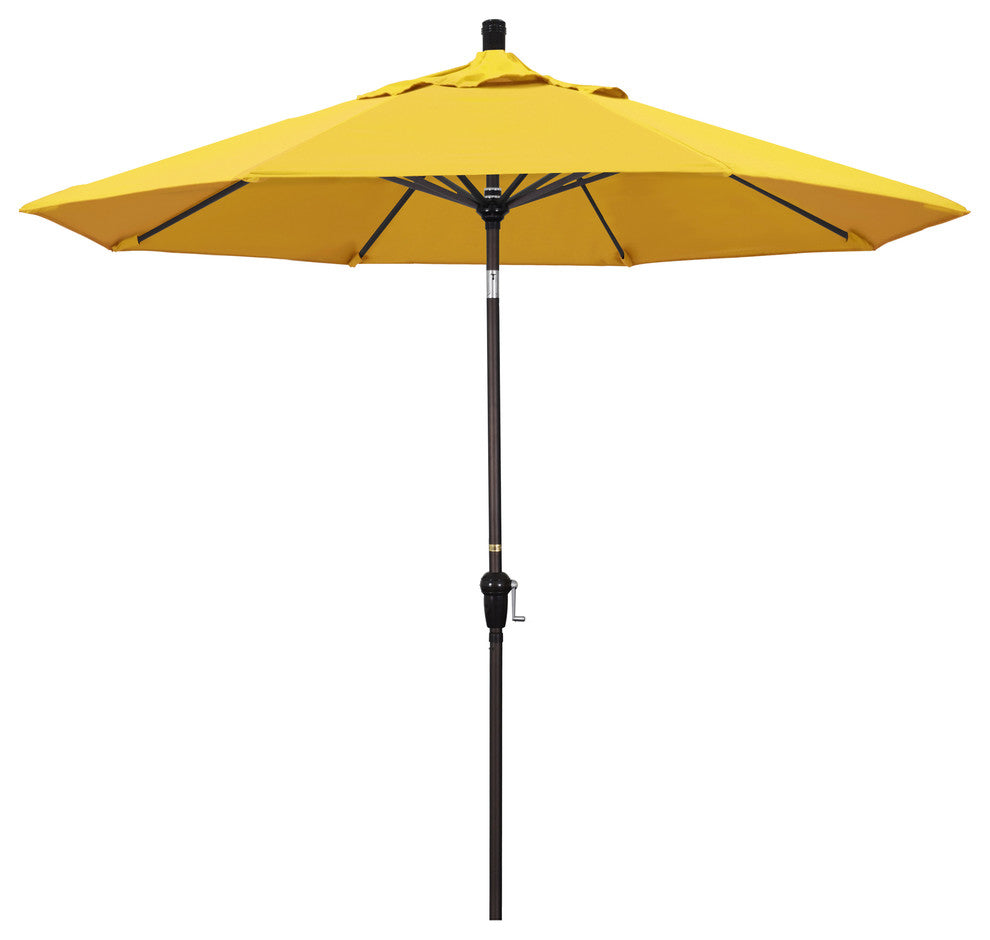 9' Bronze Auto-Tilt Crank Aluminum Umbrella, Lemon Olefin