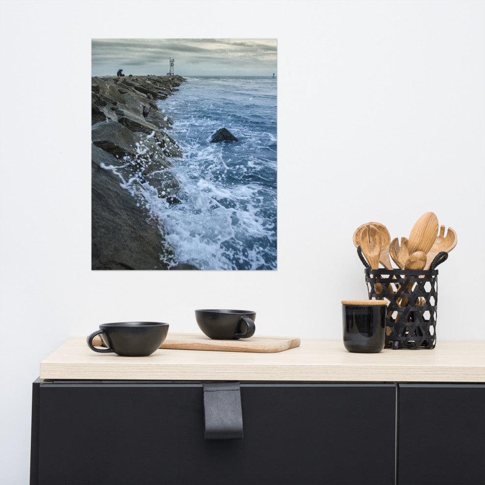 Splashing on the Jetty Landscape Photo Unframed Wall Art Print, 16" X 20"