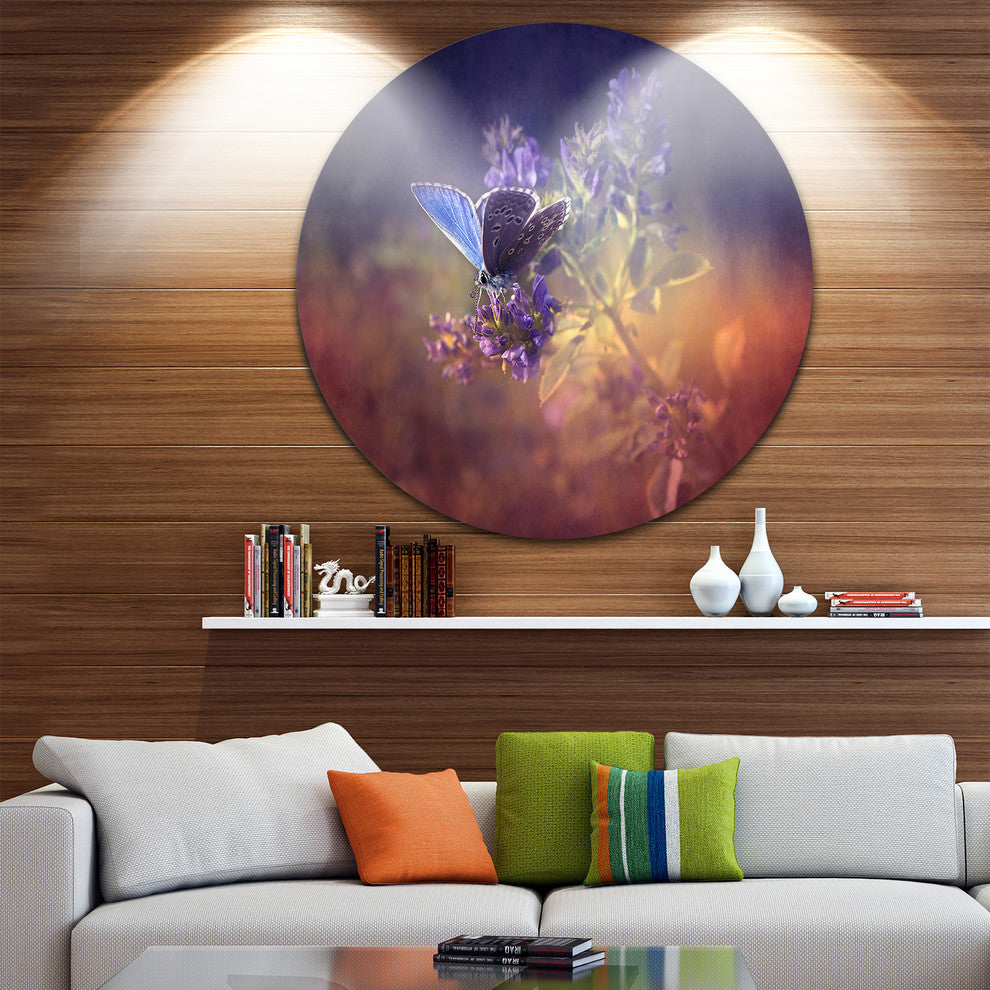 Vintage Butterfly, Digital Art Floral Round Wall Art, 11"