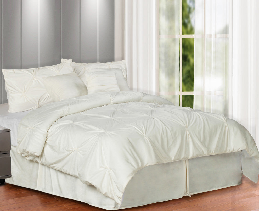 Pintuck Plush 3-PC Complete Comforter Set, Cream, Queen, 7-Pc
