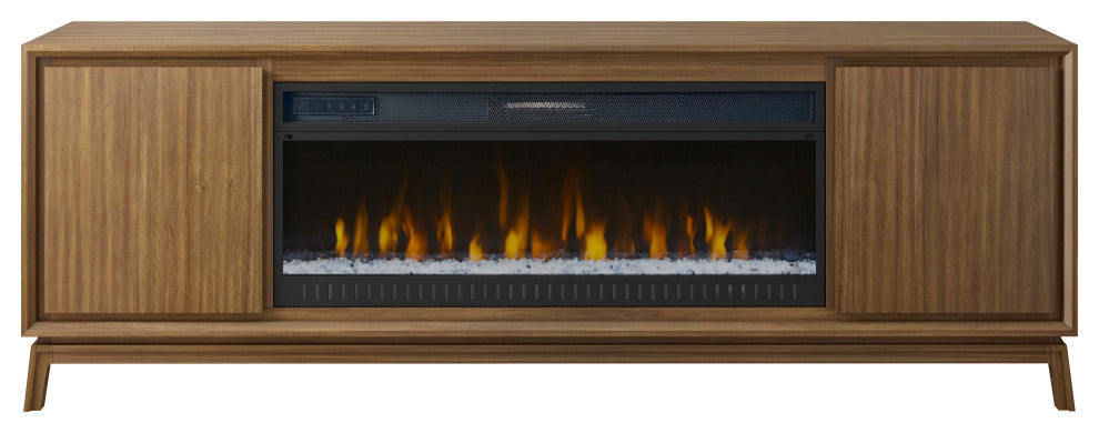 Mid-Century Modern 80" Fireplace Console Entertainment, Brown