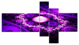 Purple Fractal Circles and Waves, Abstract Canvas Art Print, 60"x32", 5 panels