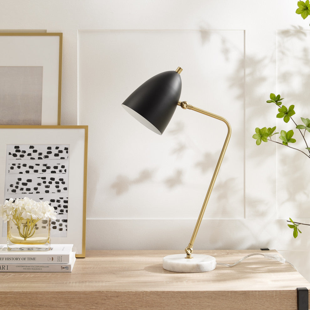 Inspired Home Gracey Table Lamp, Marble Stone Base, Black