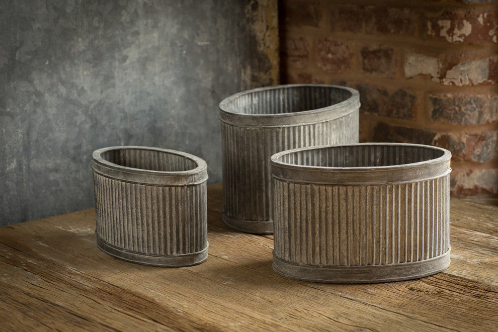 Metal Ribbed Oval Dolly, Set of 3