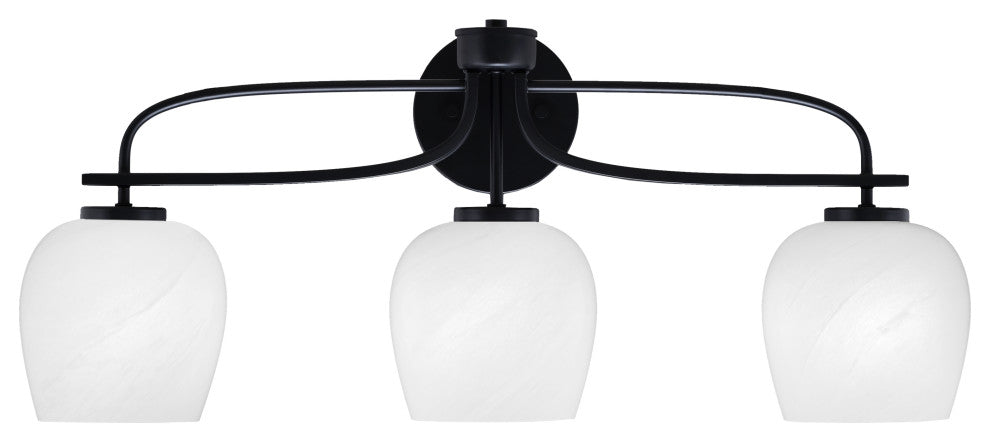 Cavella 3 Light Bath Bar, Matte Black Finish, 6" White Marble Glass