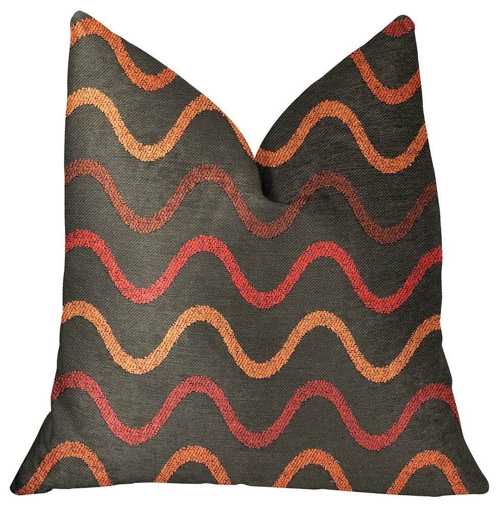 Serenity Flow Gray and Orange Luxury Throw Pillow, 20"x30" Queen
