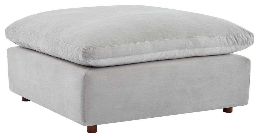 Commix Down Filled Overstuffed Performance Velvet Ottoman - Light Gray...
