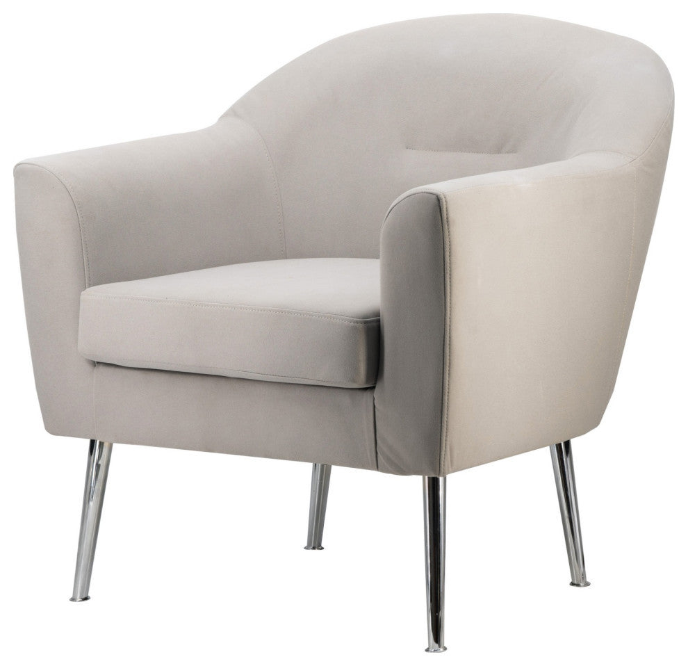 30 Inch Modern Accent Armchair, Fabric Upholstery, Chrome Metal Legs, Ivory