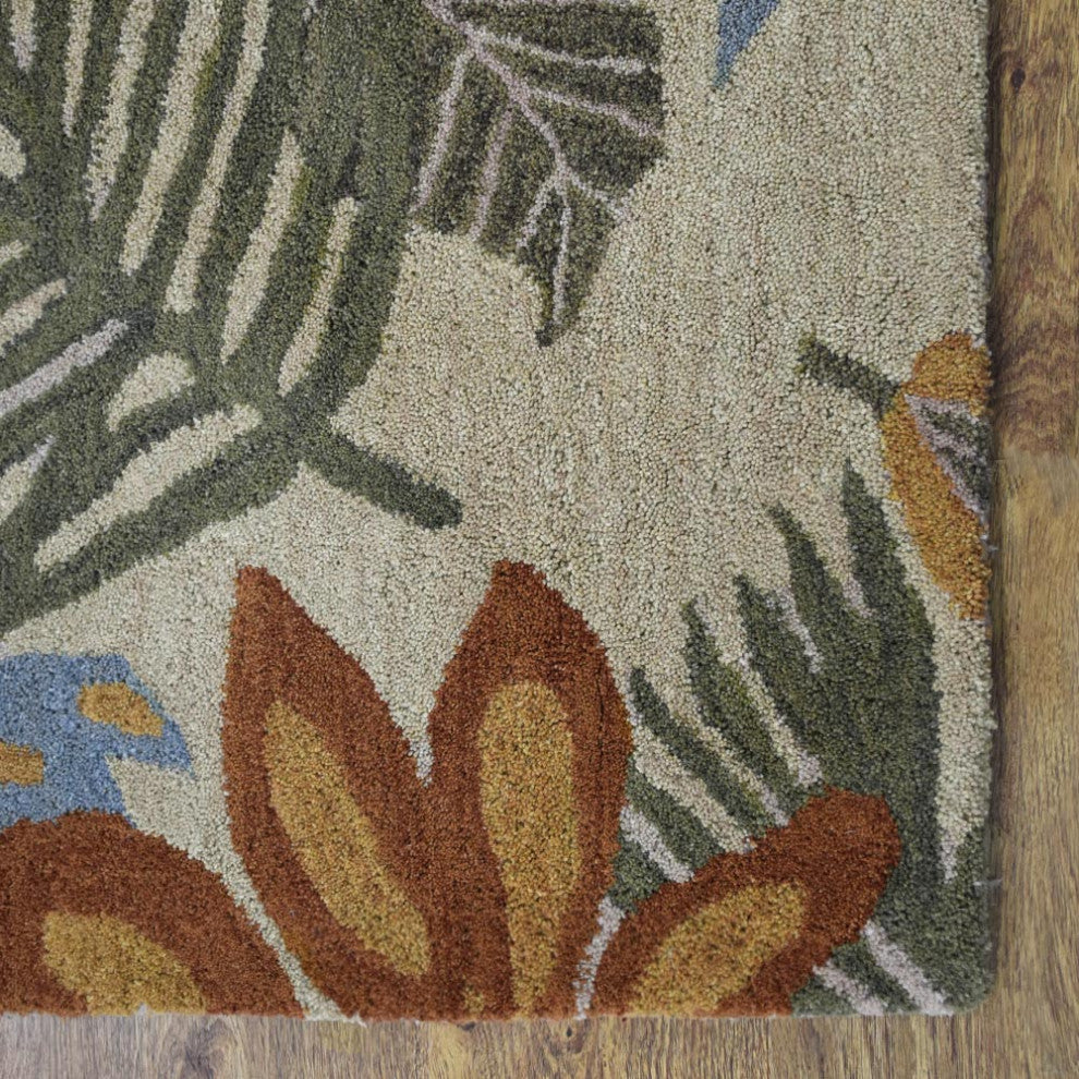 HAND TUFTED WOOL ECO-FRIENDLY AREA RUGS- Runner,Cream,Floral