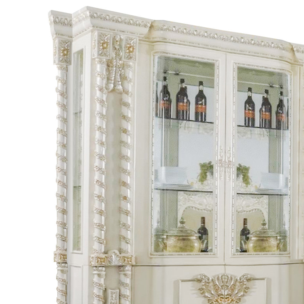 Benzara BM266458 Curio With Gold Trim Accent, Antique White