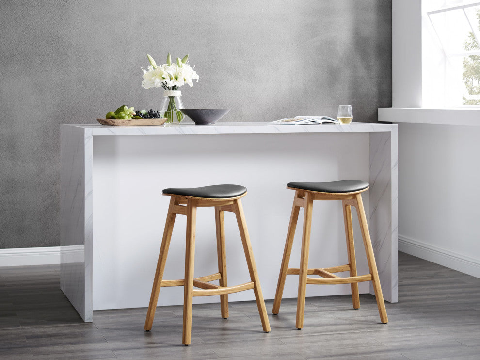 Skol Bar Height Stool W/ Leather Seat, Caramelized