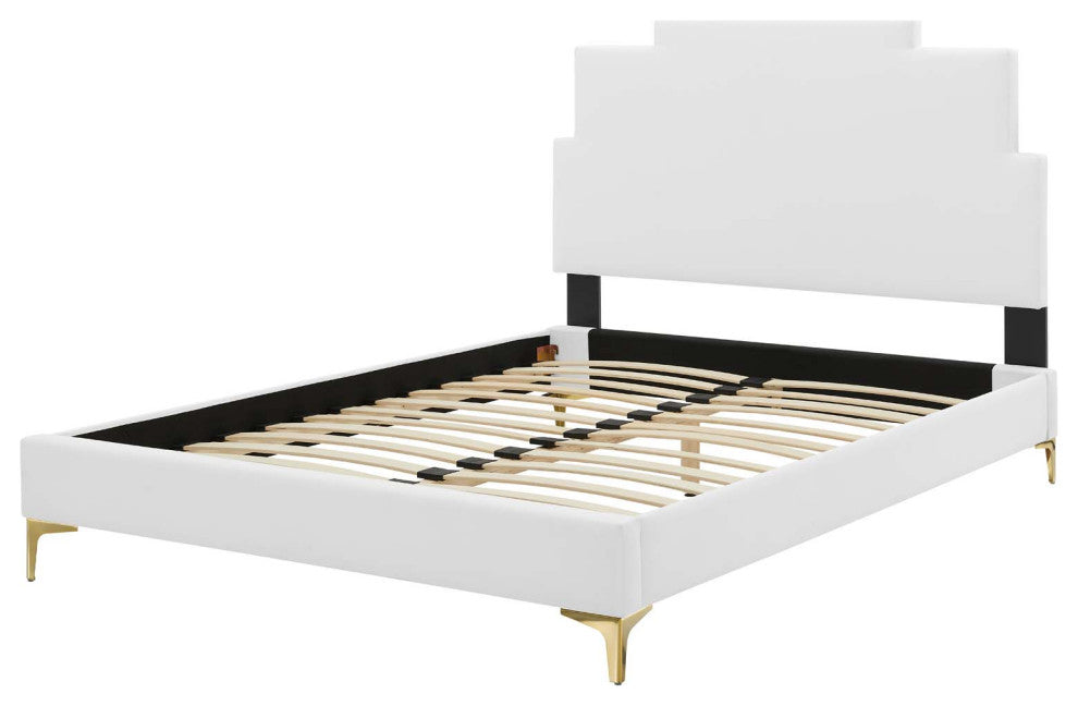 Platform Bed Frame, King Size, Velvet, White, Modern Contemporary, Bedroom