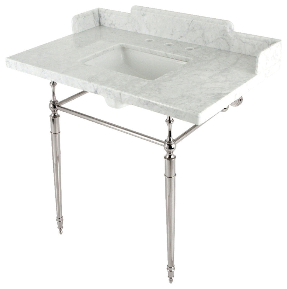Kingston Brass LMS3622M8SQ6 36" Carrara Marble Console Sink, Legs