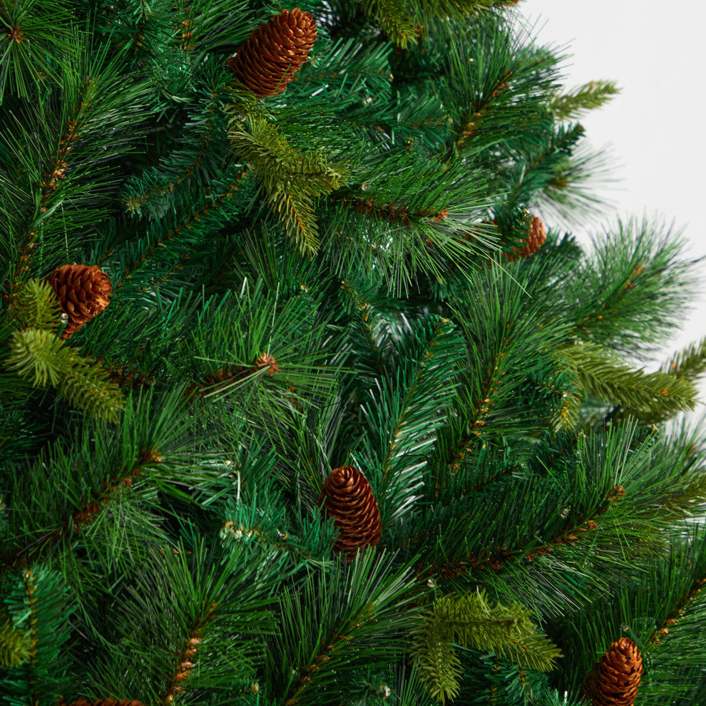 8' West Virginia Full Bodied Mixed Pine Faux Xmas Tree W/700 Lights & Pinecones