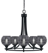 Paramount 5-Light Chandelier, Matte Black, 6" Smoke Ribbed Glass