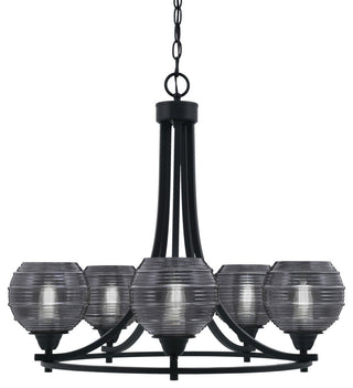 Paramount 5-Light Chandelier, Matte Black, 6" Smoke Ribbed Glass