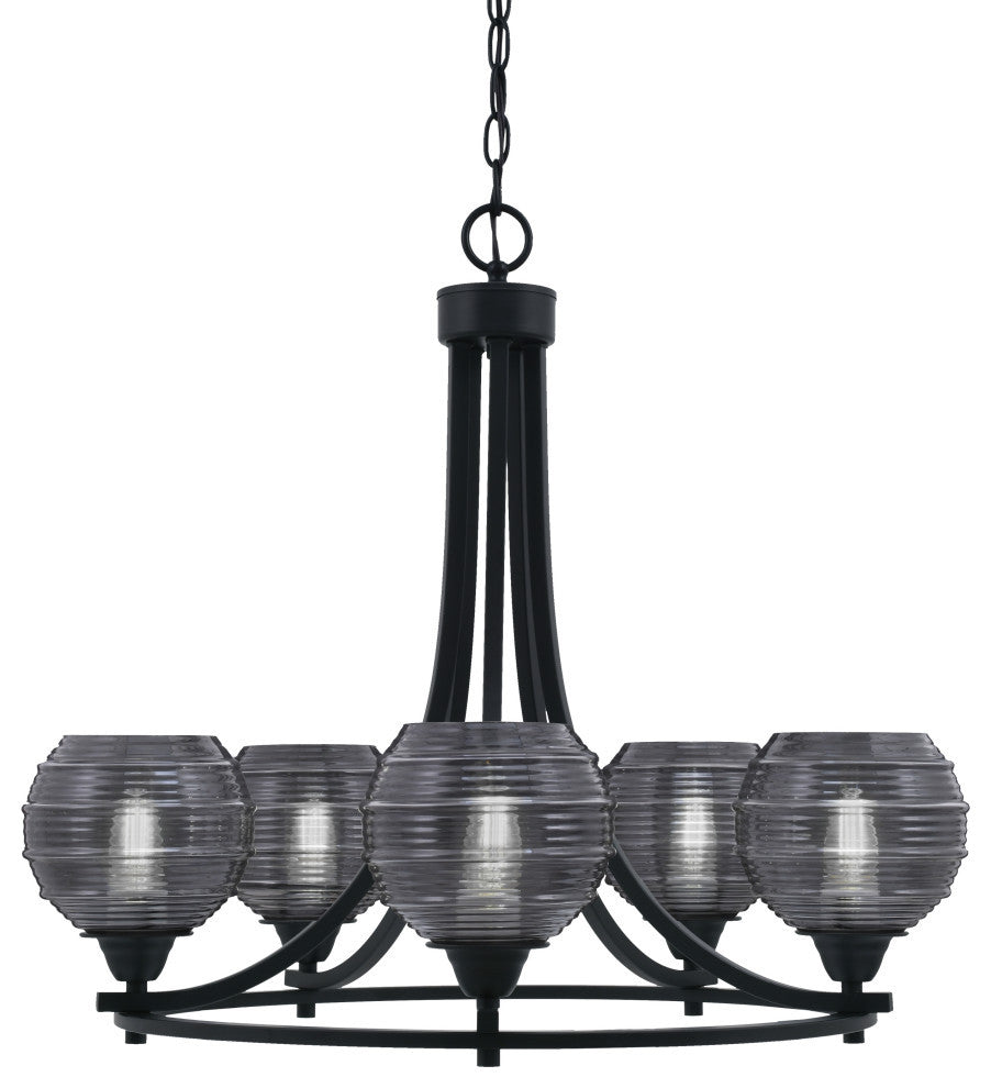 Paramount 5-Light Chandelier, Matte Black, 6" Smoke Ribbed Glass