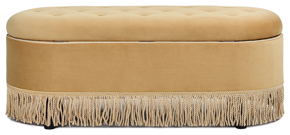 Melinda 48.5" Bullion Fringe Oval Storage Bench, Gold