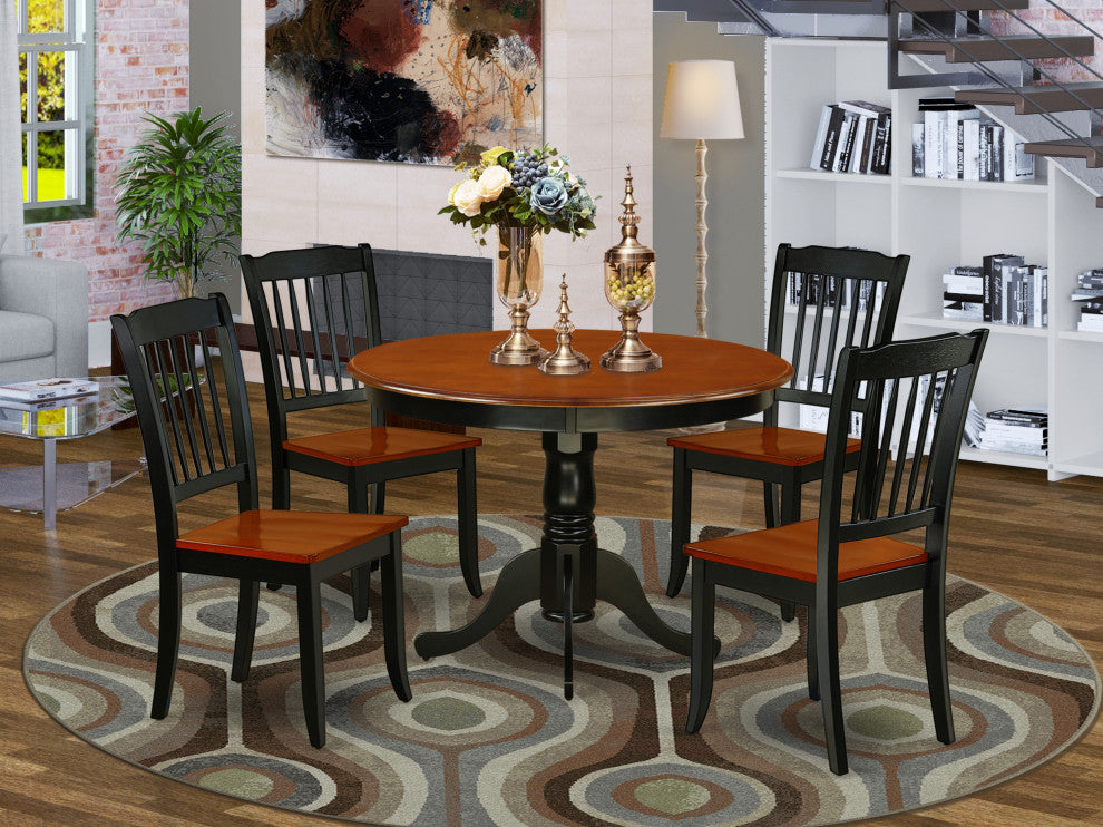 Hlda5-Bch-W 5Pc Round 42"Table And 4 Vertical Slatted Chairs