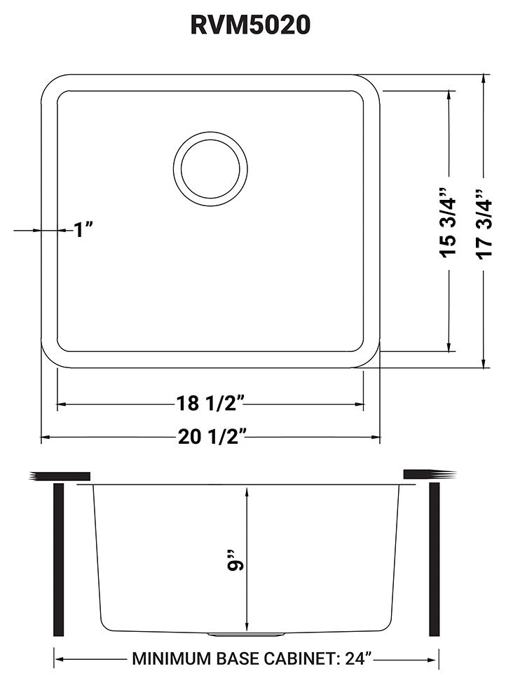 Ruvati 20-inch Undermount Bar Prep Kitchen Sink 16 Gauge Single Bowl - RVM5020