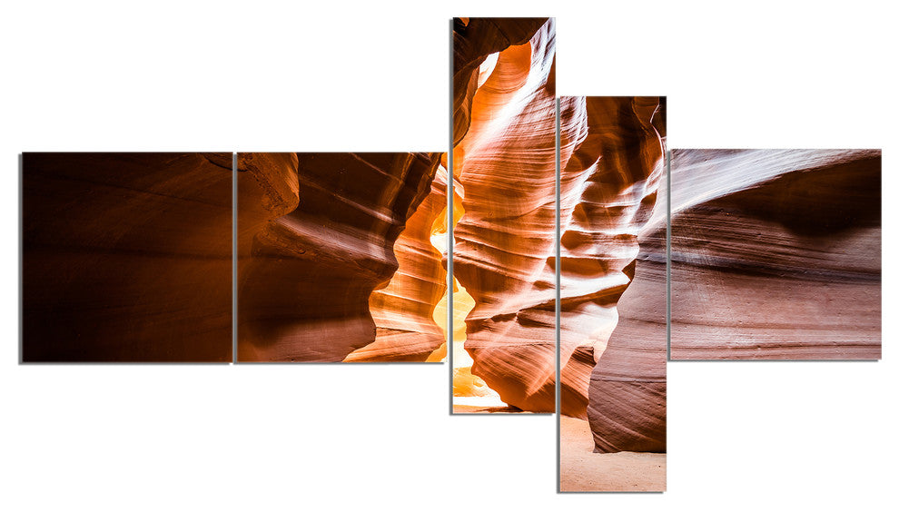 Antelope Canyon in Sunshine, Landscape Photo Canvas Art Print, 60"x32", 5 panels