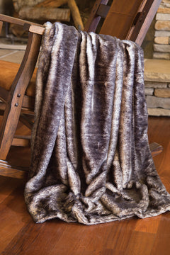 Faux Fur Throw Blanket, Dark Grey-Tipped Fox