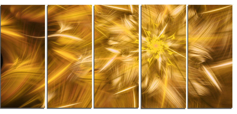 Exotic Dance of Golden Flower Petals, Floral Canvas Art Print, 60"x28", 5 Panels
