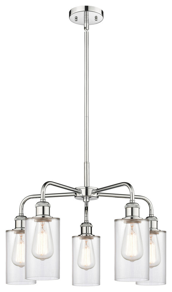 Clymer 5-Light 22" Stem Chandelier, Polished Chrome, Clear Shade