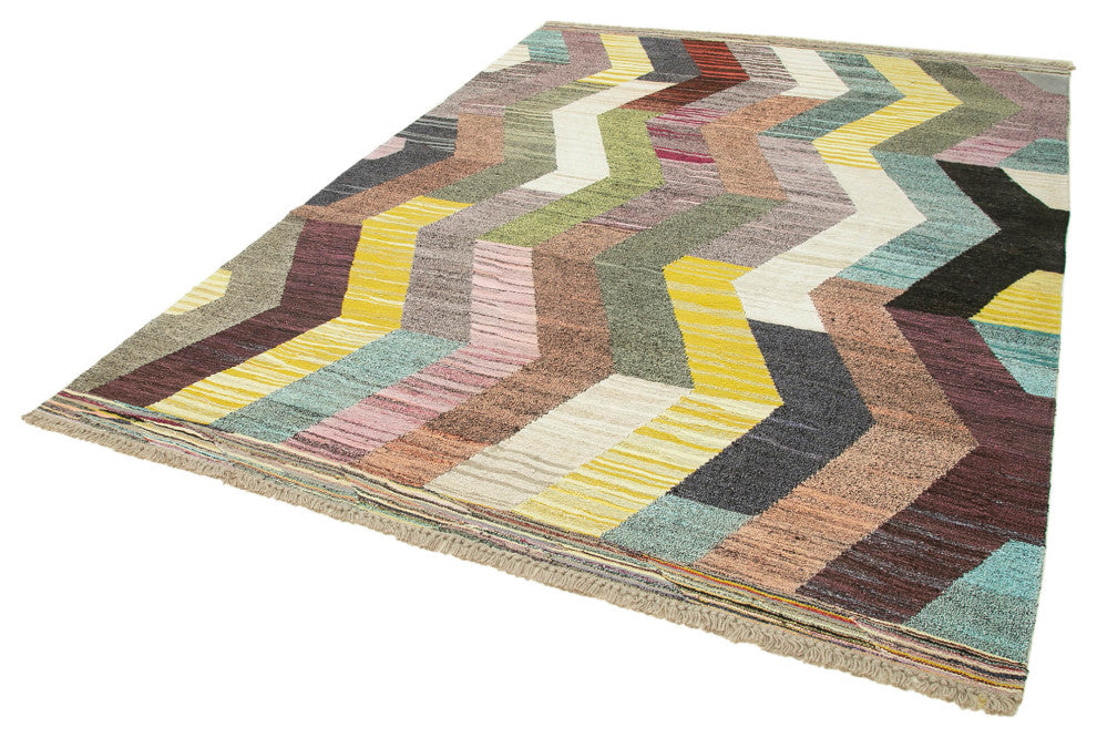 Rug N Carpet - Handmade Turkish 6' 11'' x 9' 10'' Modern Design Wool Kilim Rug