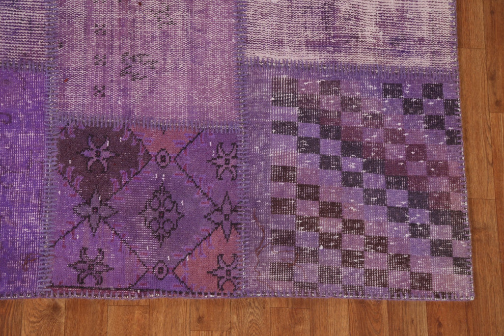 Overdyed Patchwork Oriental Wool Area Rug Hand-tufted Carpet 7x10
