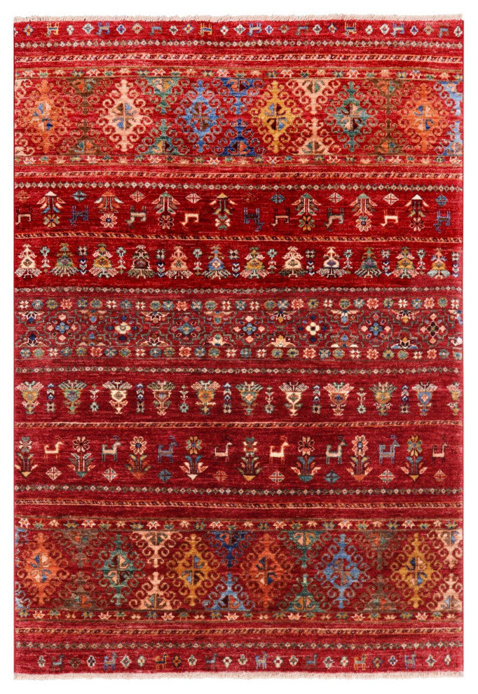 Persian Gabbeh Tribal Hand-Knotted Rug 4' 0" X 5' 11" Q5245