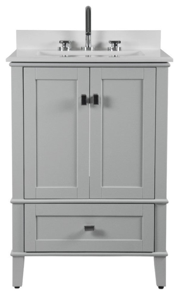 25" Single Vanity, Light Gray With Engineered Stone Top
