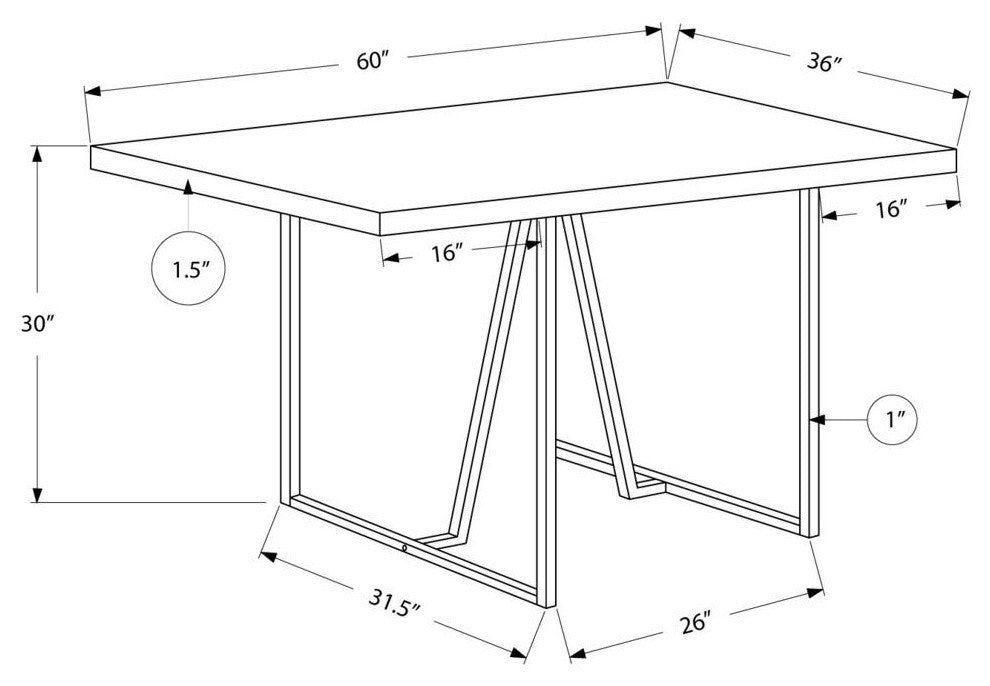 Dining Table, 60" Rectangular, Metal, Laminate, Brown, Chrome
