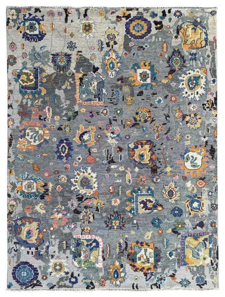 Hand-Knotted Wool Gray Transitional Modern Heriz Serapi Rug, 10' X14'