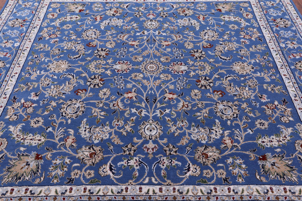 7' Square Handmade Persian Nain Wool & Silk Rug - Q15987