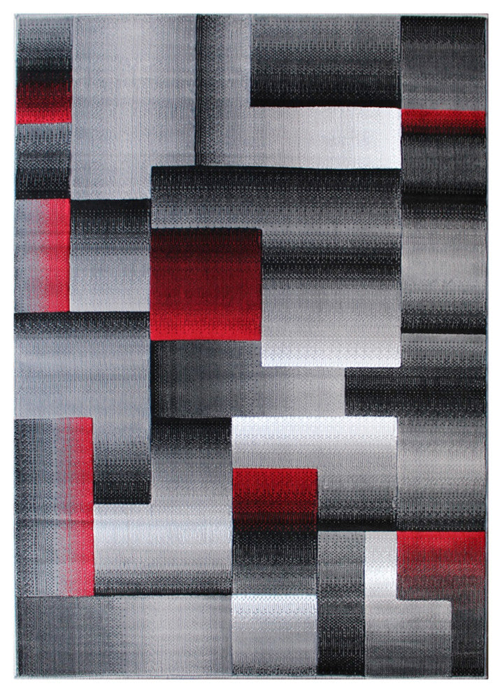 Angie Collection Rectangle 6' x 9' Blocked Area Rug, Red
