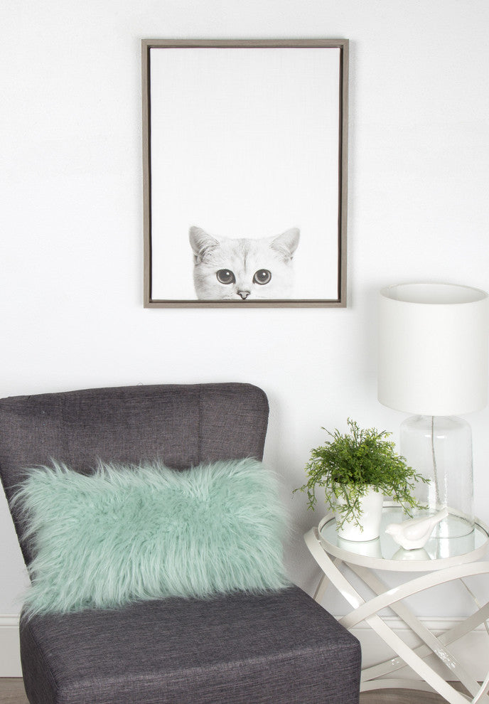 Sylvie Kitty Gray Framed Canvas Wall Art by Simon Te Tai
