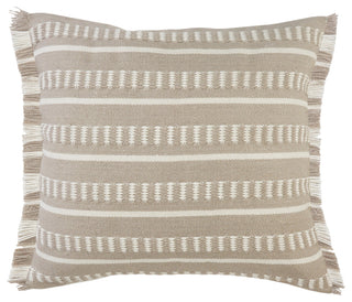 Ox Bay Handwoven Tan/White Geometric Polyester Pillow Cover, 24"x24"
