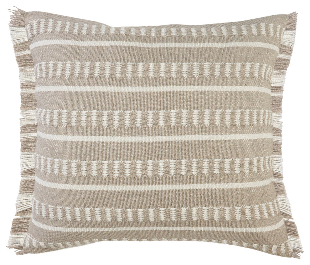 Ox Bay Handwoven Tan/White Geometric Polyester Pillow Cover, 24"x24"