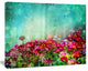 Little Red and Pink Flowers on Blue, Floral Canvas Art Print, 40"x30"