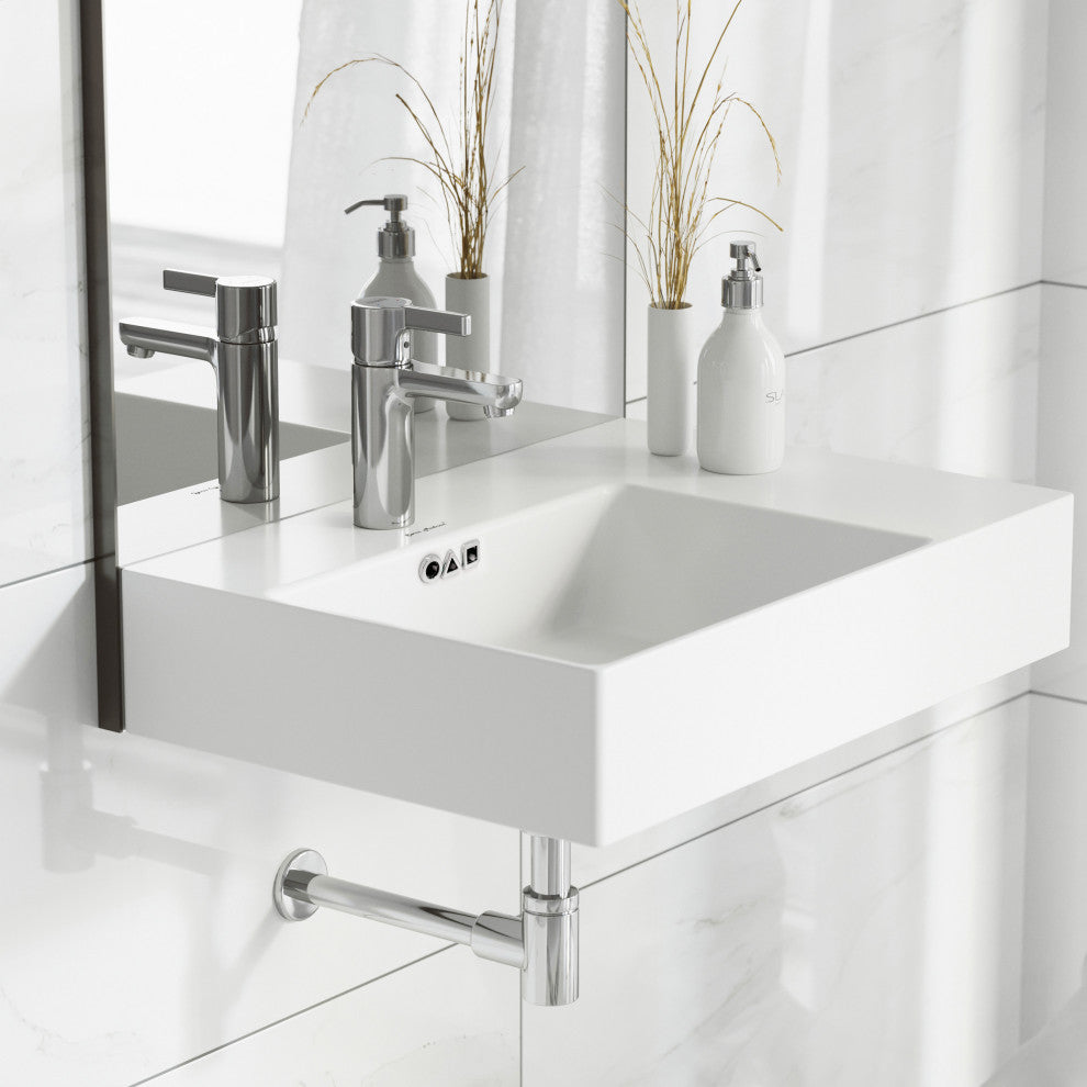St. Tropez 24"x18" Ceramic Wall Hung Sink With Left Faucet Mount, Glossy White