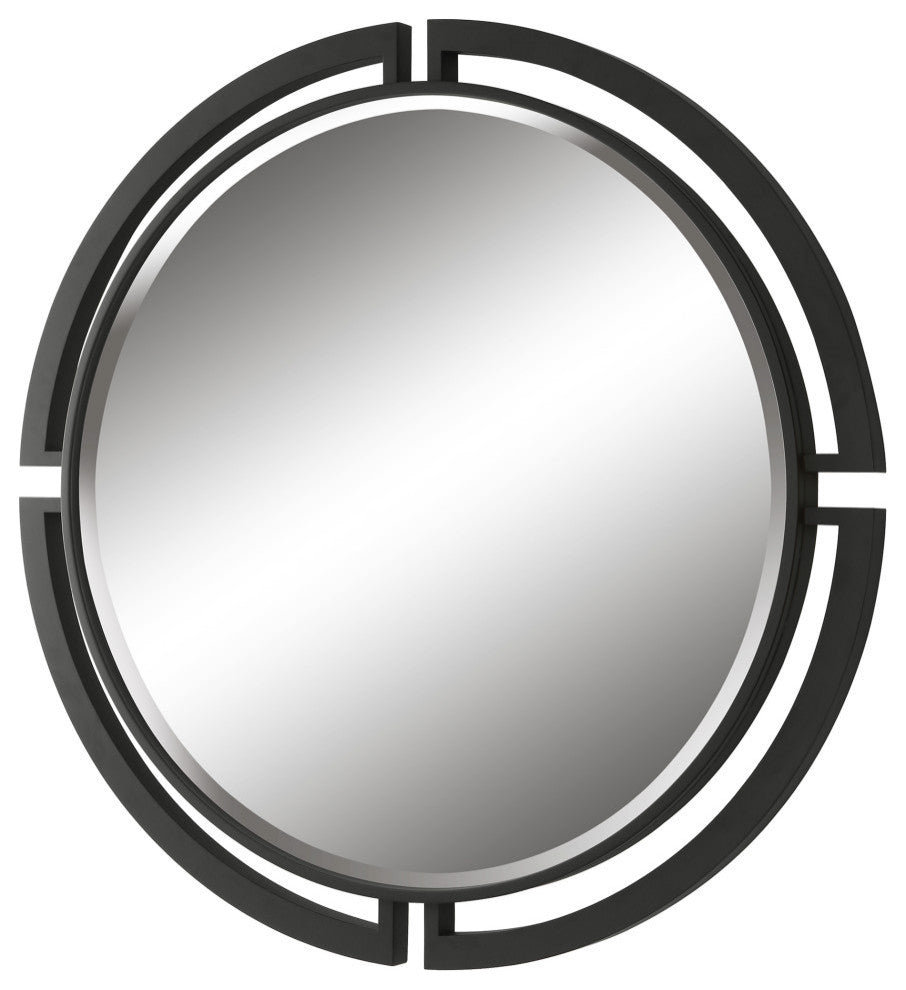 Uttermost Quadrant Round Contemporary MDF and Metal Mirror in Black