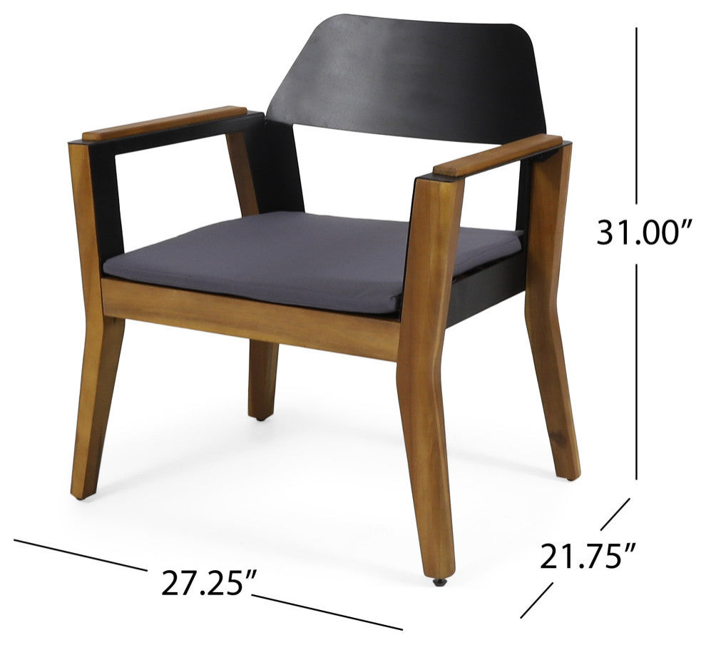 Brayson Outdoor Acacia Wood Club Chairs With Cushion, Set of 2