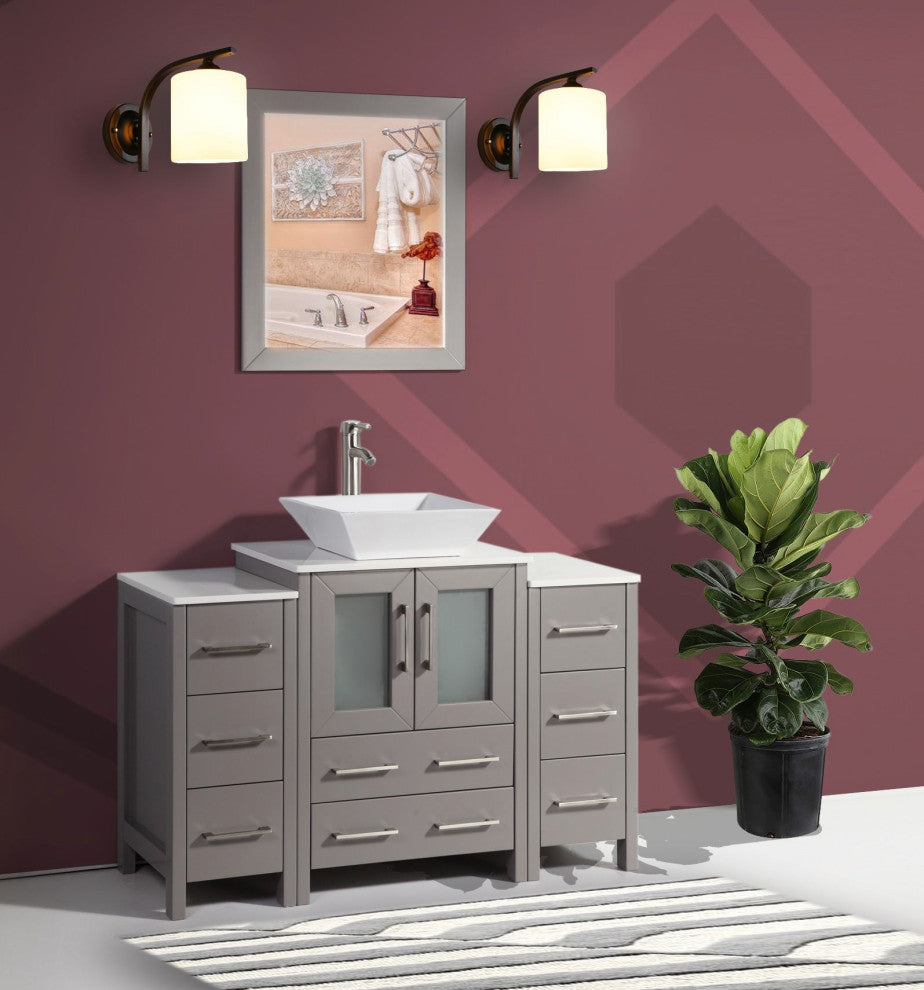 Vanity Art Bathroom Vanity Set With Sink, Gray, 48", Led Touch-Switch Mirror