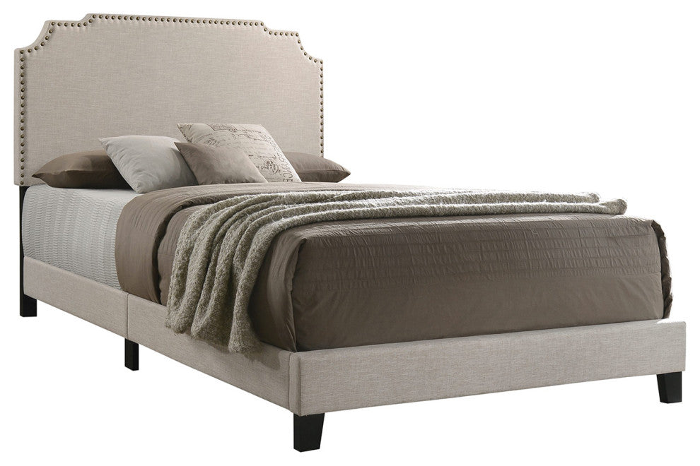 Upholstered Full Bed with Nailhead Trim, Beige