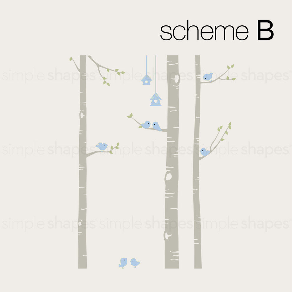 Birch Tree with Birds Wall Decal W1119, Scheme B, Standard