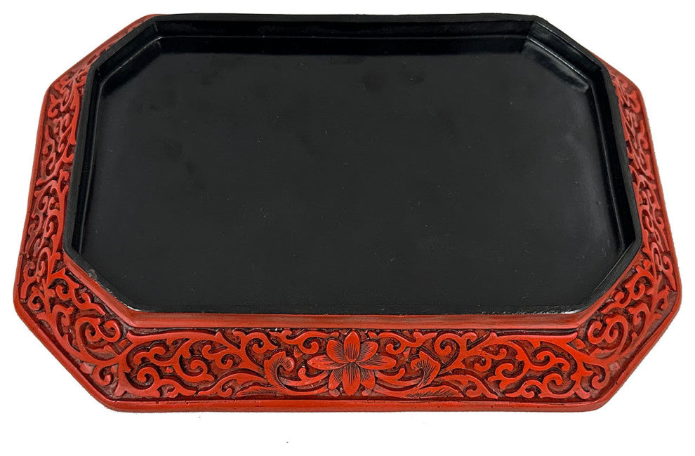 Consigned Mid-20th Century Chinese Hand Carved Cinnabar Lacquer Plate