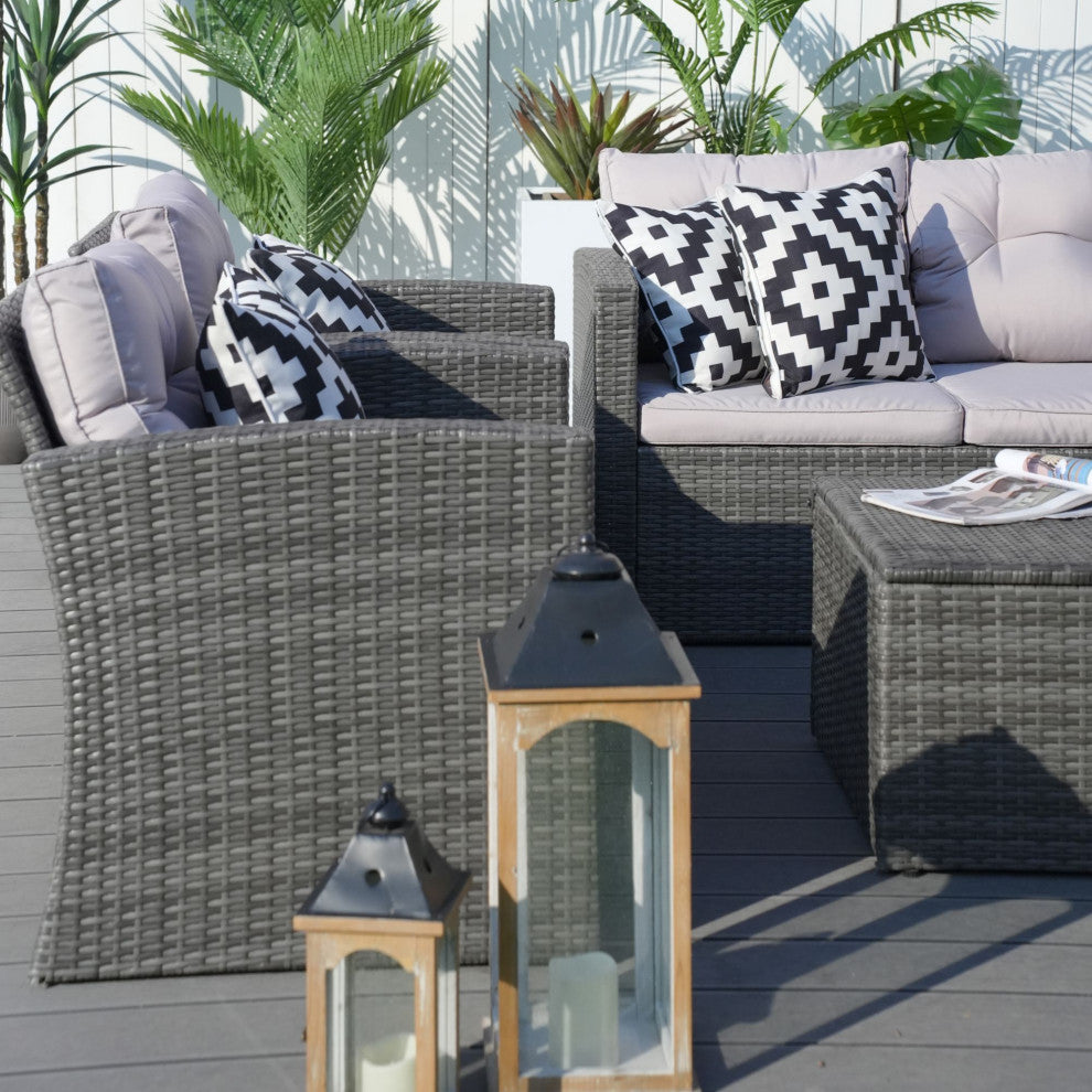 Patio 6-Piece Wicker Sofa Conversation Set With Cushions, Gray