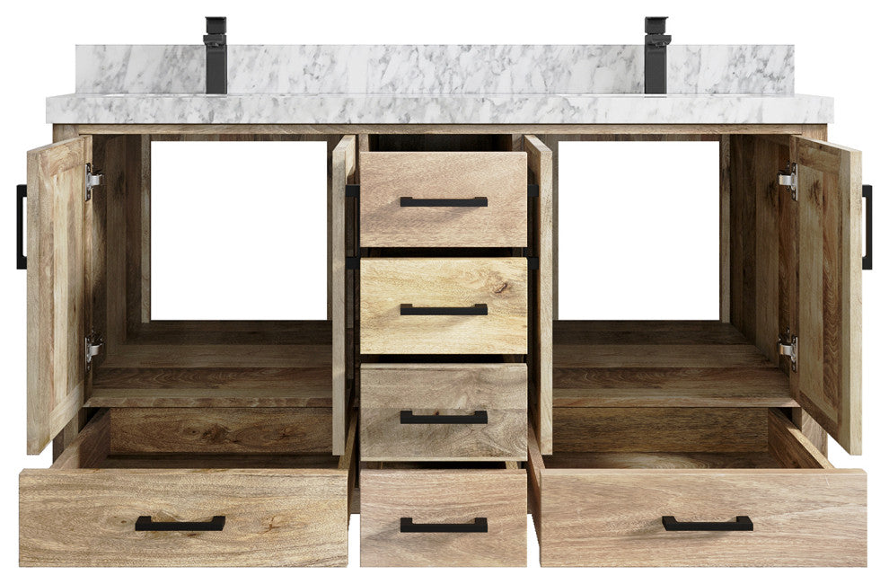 Malibu Mango 60 Double Sink Bathroom Vanity in White Washed 2" Carrara Marble