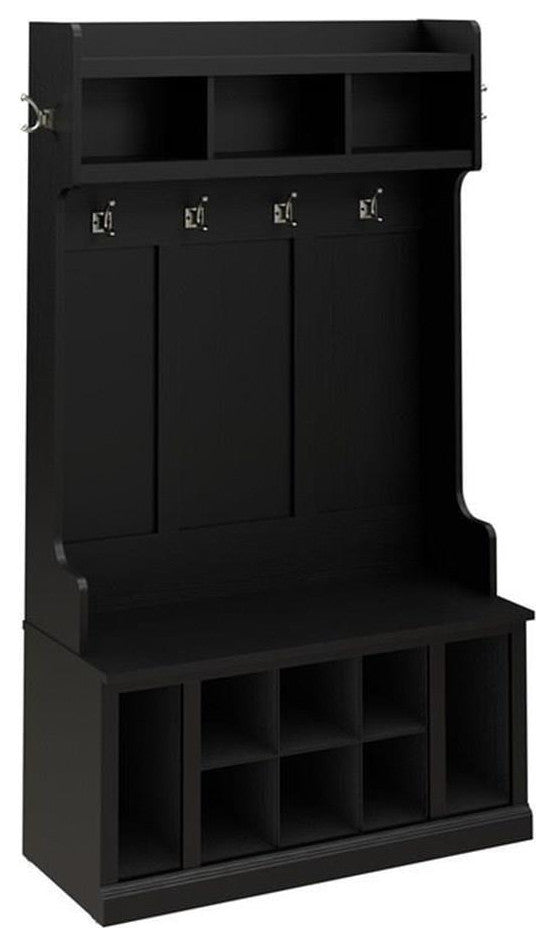 Woodland 40W Hall Tree and Shoe Bench w/ Shelves in Black Oak - Engineered Wood